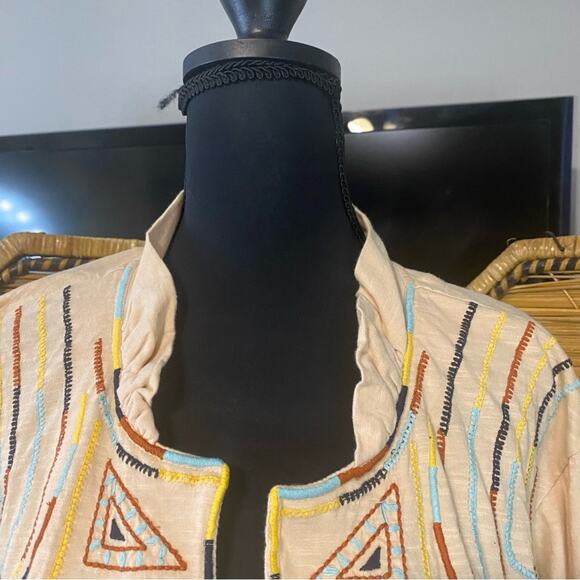 The Pyramid Collection Cream open Blazer kimono with Ornate Embroidery 1X boho - Picture 2 of 10